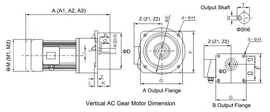 400W Vertical AC Gear Motor Dimension